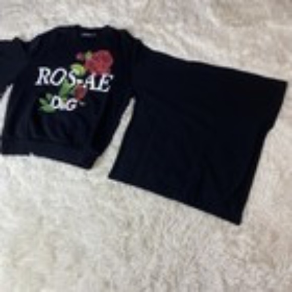 DOLCE & GABBANA Black Cotton Rose Print Drapy Batwing Sleeve Sweater Sweatshirt - Picture 2 of 6